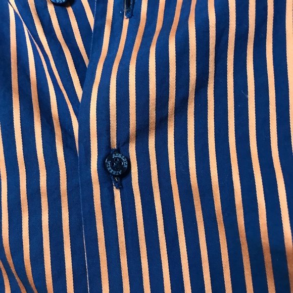 Men’s Orange/Navy Blue Italian Cotton Dress Shirt Long Sleeve - Picture 5 of 13